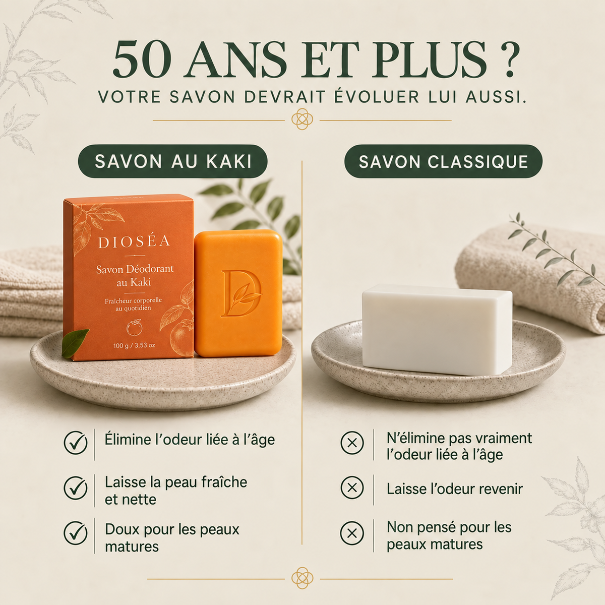 Savon corporel DIOSÉA au kaki – vue produit